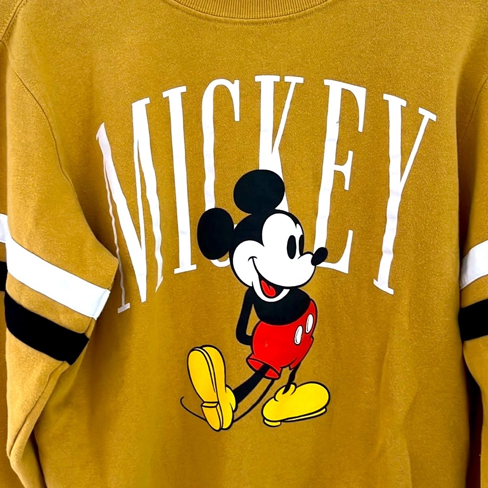 DISNEY Mickey Mouse Mustard Yellow  Crewneck Sweatshirt Size M - Picture 4 of 7